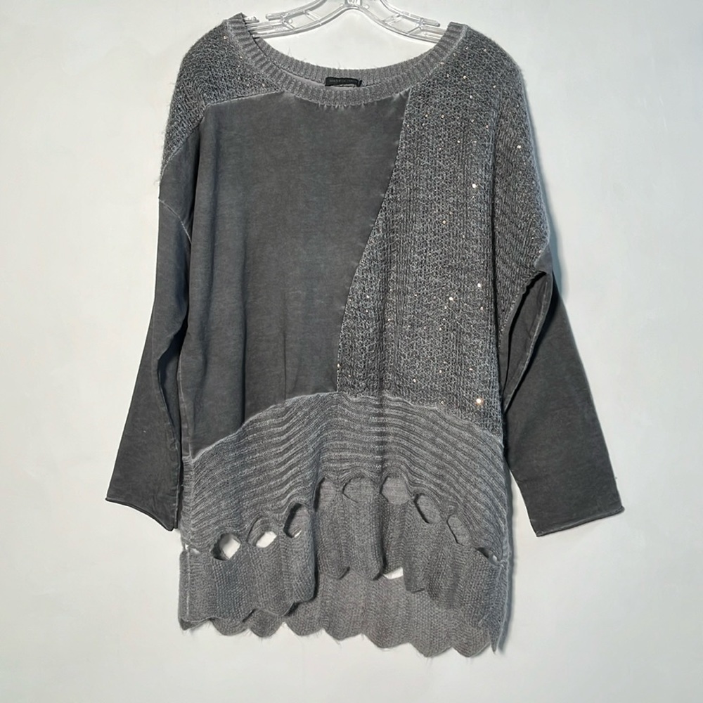 MADE IN ITALY Artsy/ City Mix Media Mohair Cotton Sequin Sweater/Tunic One Size